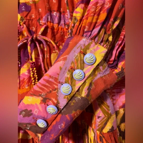 FARM Rio red banana print mini puff sleeve dress, XS, adjustable waist - Picture 7 of 8